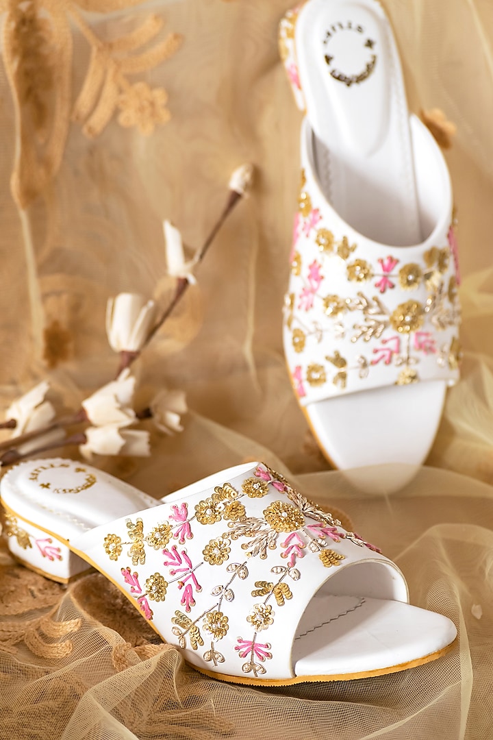 White Sequins Embroidered Heels by Rajasthani Stuff