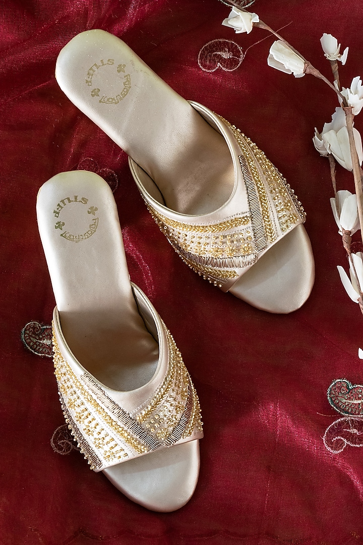 Gold Bead Embroidered Heels by Rajasthani Stuff