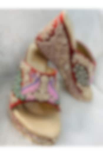 Red Hand Embroidered Wedges by Rajasthani Stuff