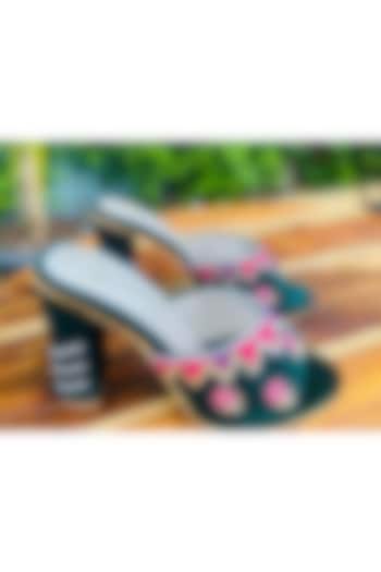 Dark Green Embroidered Heels by Rajasthani Stuff at Pernia's Pop Up Shop