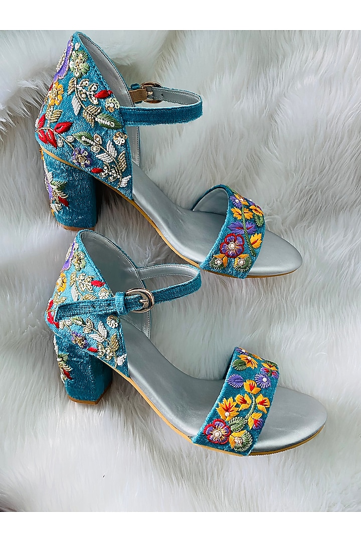 Blue Embroidered Heels by Rajasthani Stuff