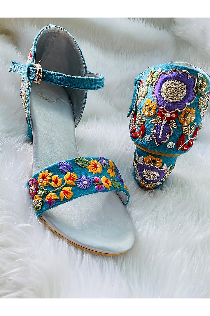 Blue best sale embroidered heels