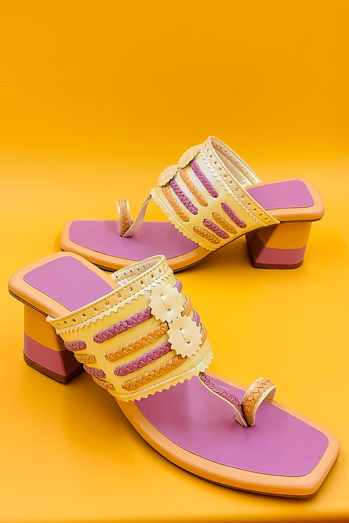 Purple Vegan Leather Hand Embroidered Kolhapuri Sandals by Rajasthani Stuff at Pernia's Pop Up Shop