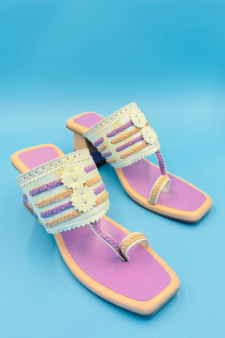 Purple Vegan Leather Hand Embroidered Kolhapuri Sandals by Rajasthani Stuff at Pernia's Pop Up Shop