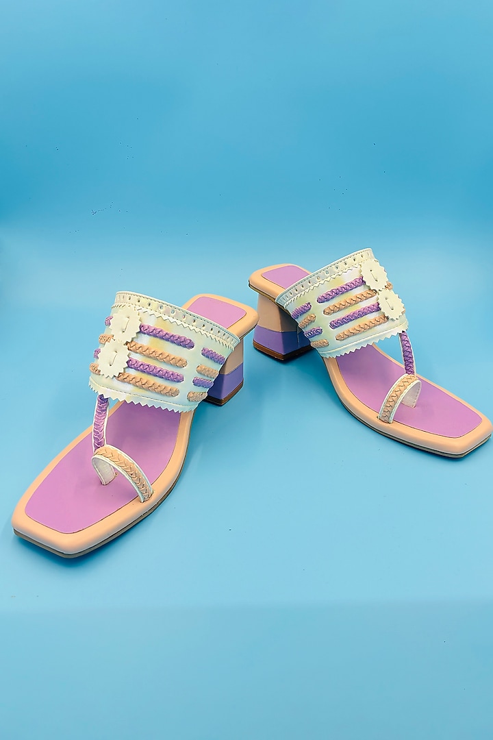 Purple Vegan Leather Hand Embroidered Kolhapuri Sandals by Rajasthani Stuff at Pernia's Pop Up Shop