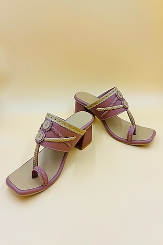 Dark Brown Vegan Leather Hand Embroidered Kolhapuri Sandals by Rajasthani Stuff
