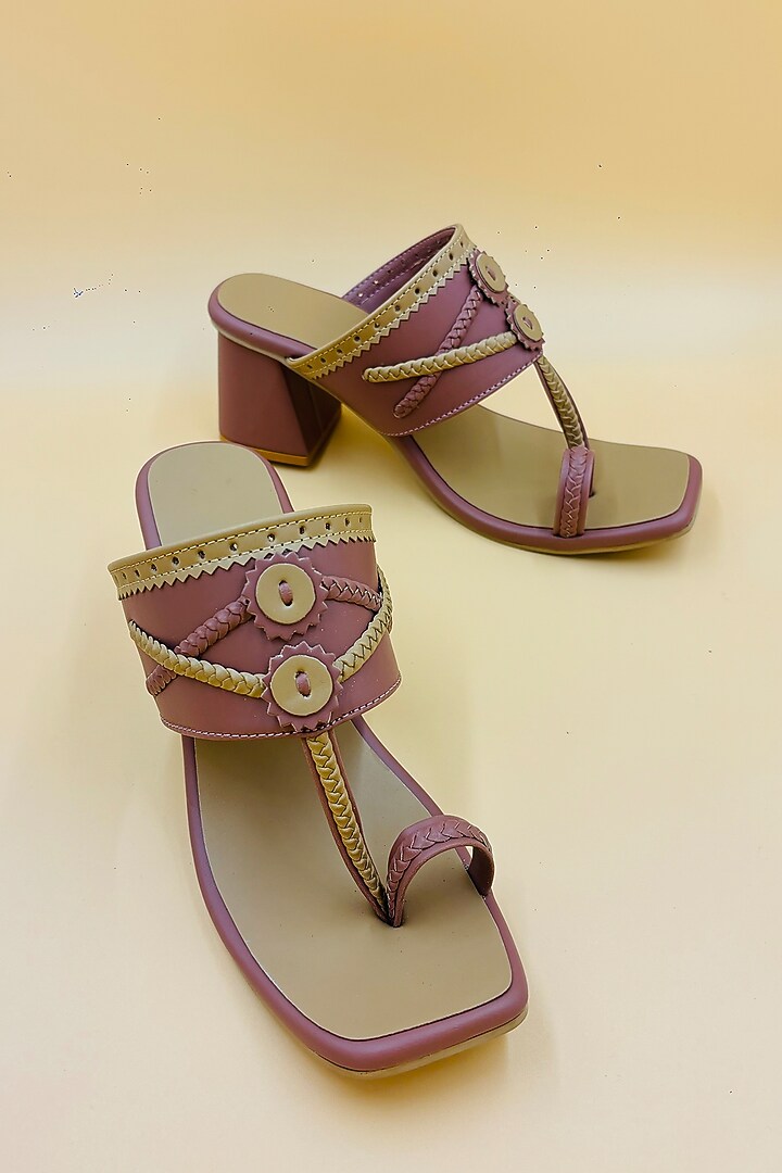 Dark Brown Vegan Leather Hand Embroidered Kolhapuri Sandals by Rajasthani Stuff at Pernia's Pop Up Shop