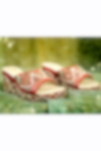 Orange Hand Embroidered Wedges by Rajasthani Stuff at Pernia's Pop Up Shop