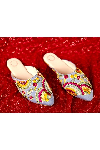 Blue Hand Embroidered Mules by Rajasthani Stuff