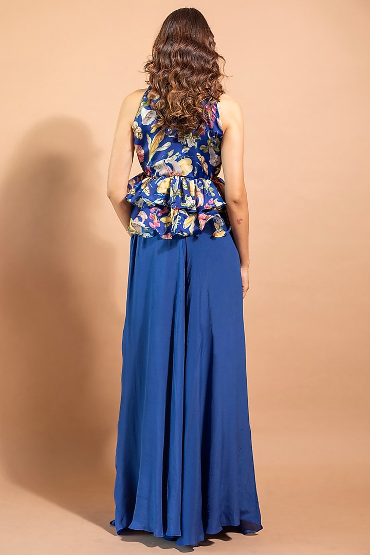 Cobalt Blue Pure Satin Organza & Crepe Pant Set by RIDDHI JAIN LABEL at Pernia's Pop Up Shop