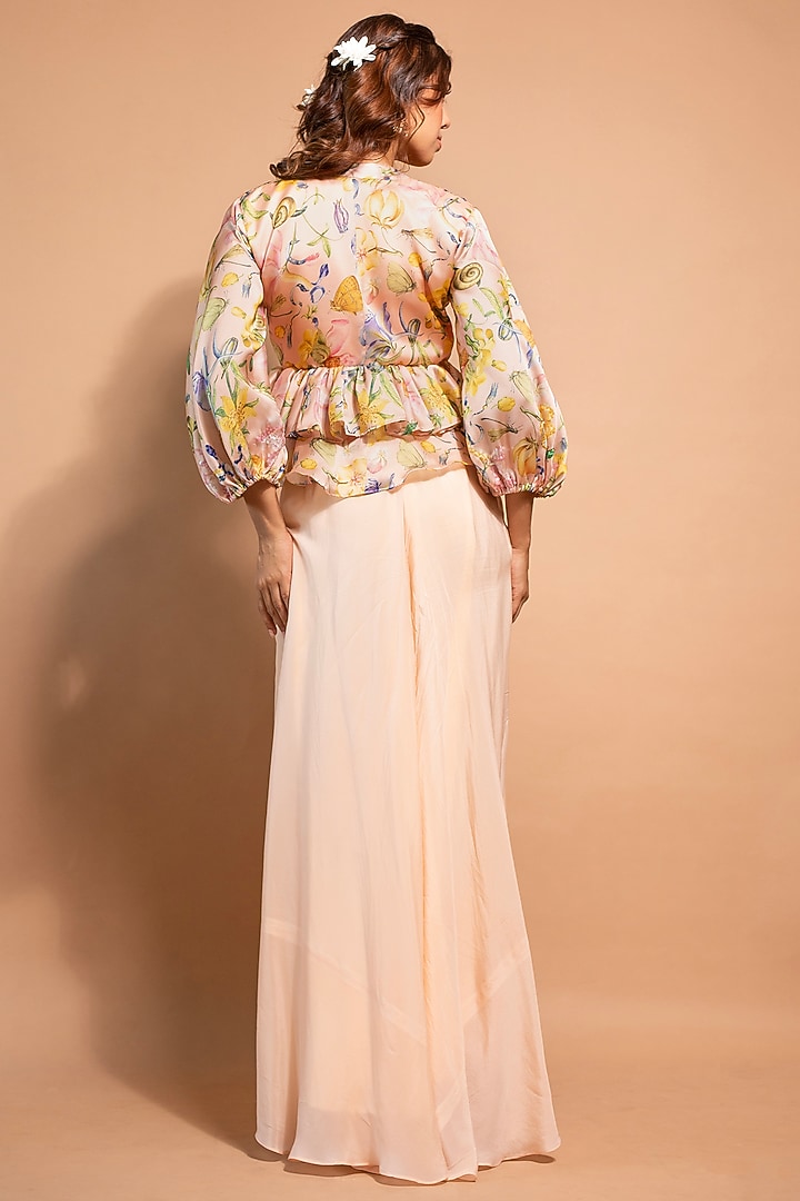 Pink Pure Satin Organza & Crepe Pant Set by RIDDHI JAIN LABEL at Pernia's Pop Up Shop