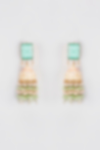 Gold Finish Kundan Jhumka Earrings by Rejuvenate Jewels at Pernia's Pop Up Shop