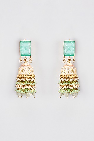 Gold Finish Kundan Jhumka Earrings by Rejuvenate Jewels