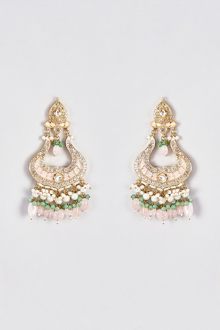 Rose Gold Finish Chandbali Earrings by Rejuvenate Jewels at Pernia's Pop Up Shop