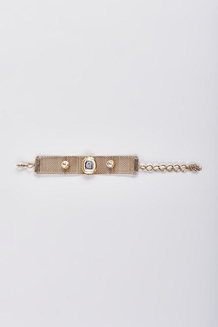 Gold Finish Kundan Polki Bracelet by Rejuvenate Jewels