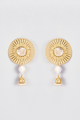 Gold Finish Baroque Pearl Dangler Earrings by Rejuvenate Jewels