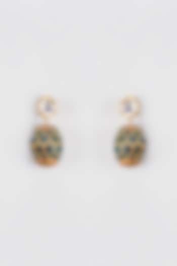 Gold Finish Kundan & Emerald Dangler Earrings by Rejuvenate Jewels