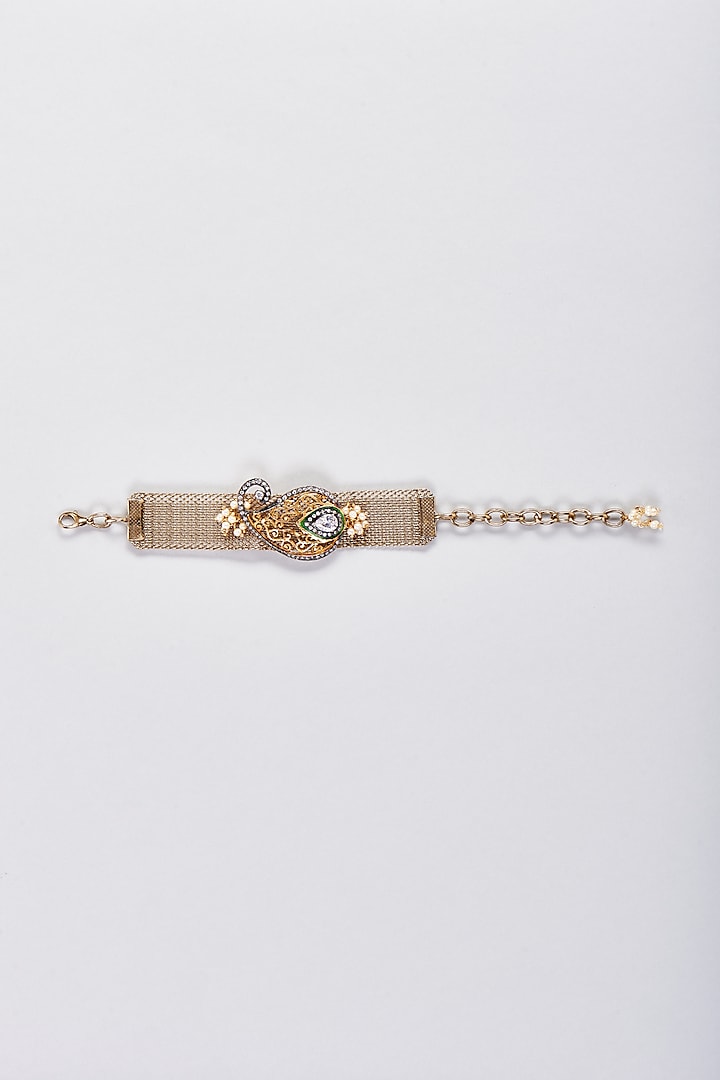 Gold Finish Black Diamond Mesh Bracelet by Rejuvenate Jewels