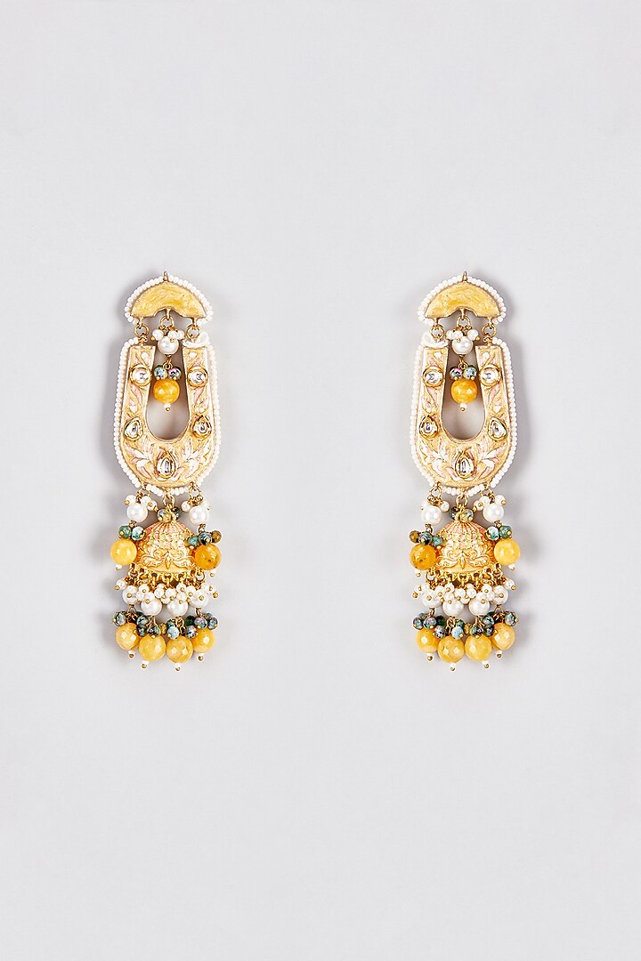 Gold Finish Kundan Polki Jhumka Earrings by Rejuvenate Jewels at Pernia's Pop Up Shop
