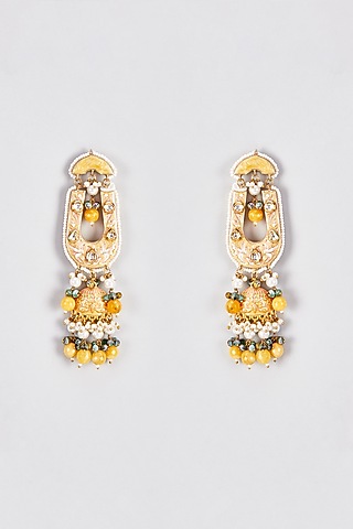 Gold Finish Kundan Polki Jhumka Earrings by Rejuvenate Jewels