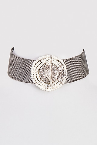 Black Rhodium Finish Bird Choker Necklace by Rejuvenate Jewels