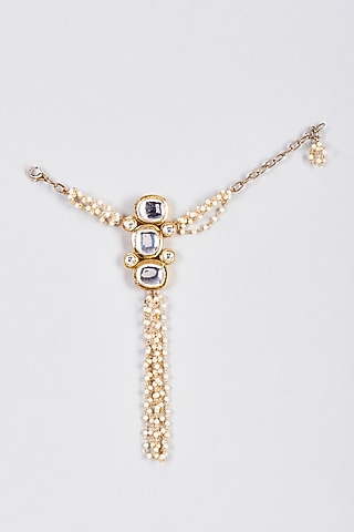 Gold Finish Kundan Polki Handharness by Rejuvenate Jewels