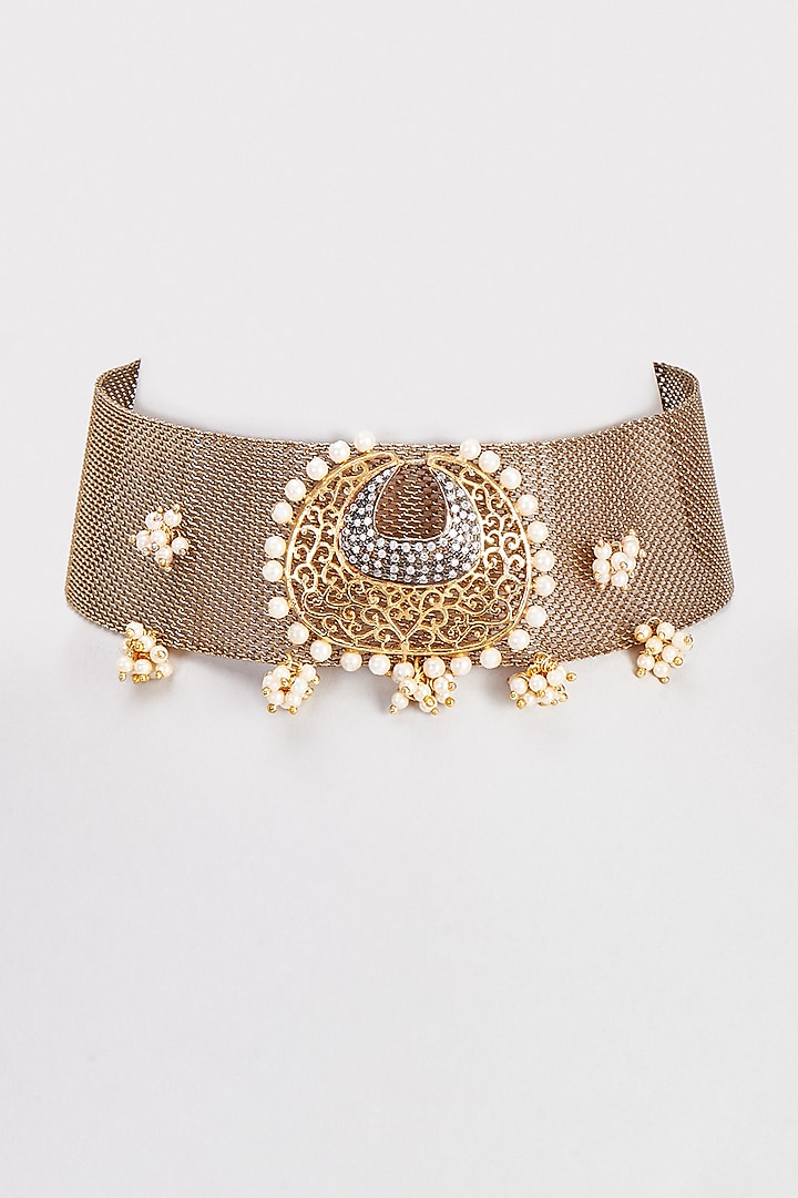 Gold Finish Black Diamond Choker Necklace by Rejuvenate Jewels