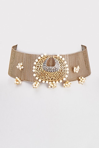 Gold Finish Black Diamond Choker Necklace by Rejuvenate Jewels