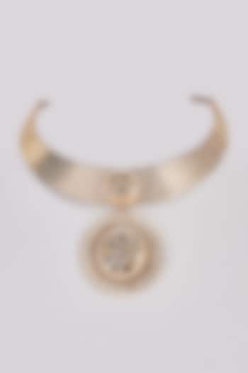 Gold Finish Kundan Polki Choker Necklace by Rejuvenate Jewels