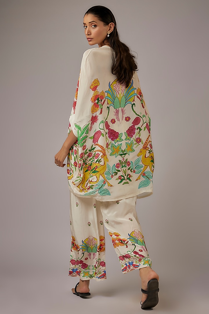 Ivory Crepe Printed Kaftan Set by Rajat tangri at Pernia's Pop Up Shop