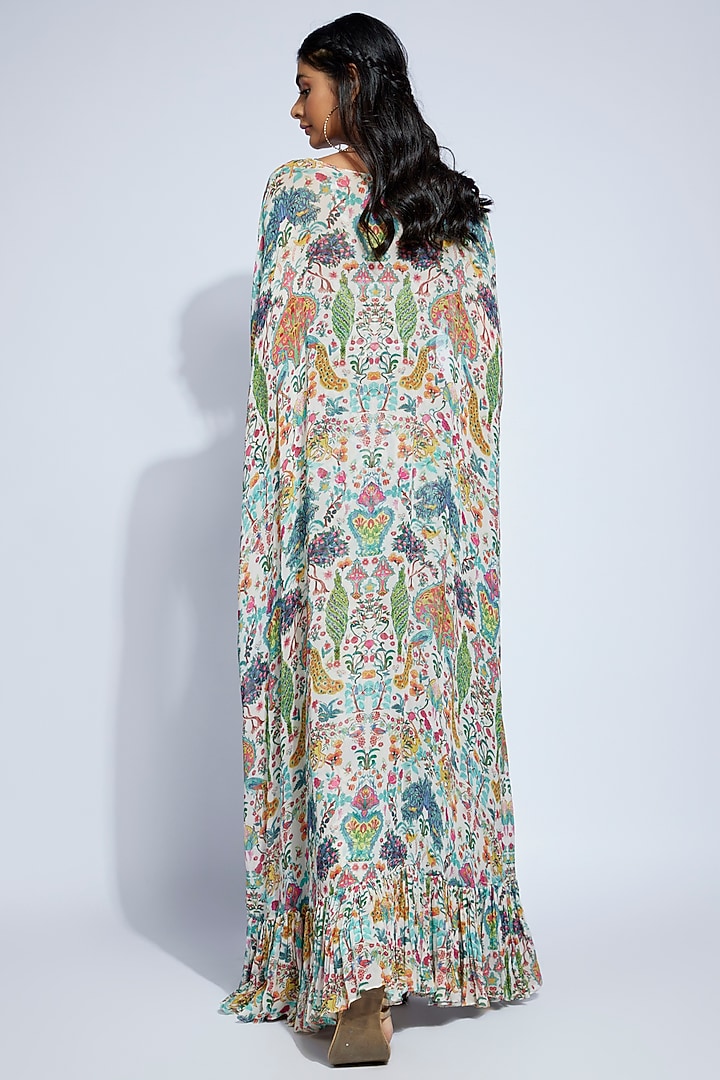 Ivory Georgette Mugal Printed Cape Set by Rajat tangri at Pernia's Pop Up Shop