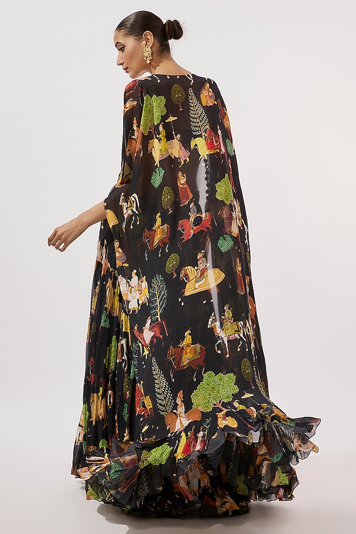 Black Georgette Hand Embroidered Flowy Wedding Lehenga Set by Rajat tangri at Pernia's Pop Up Shop