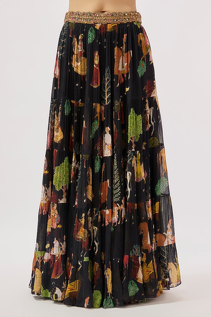 Black Georgette Hand Embroidered Flowy Wedding Lehenga Set by Rajat tangri at Pernia's Pop Up Shop