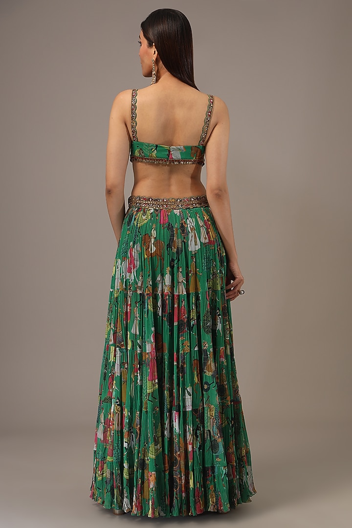 Green Georgette Hand Embroidered Jacket Wedding Lehenga Set by Rajat Tangri at Pernia's Pop Up Shop