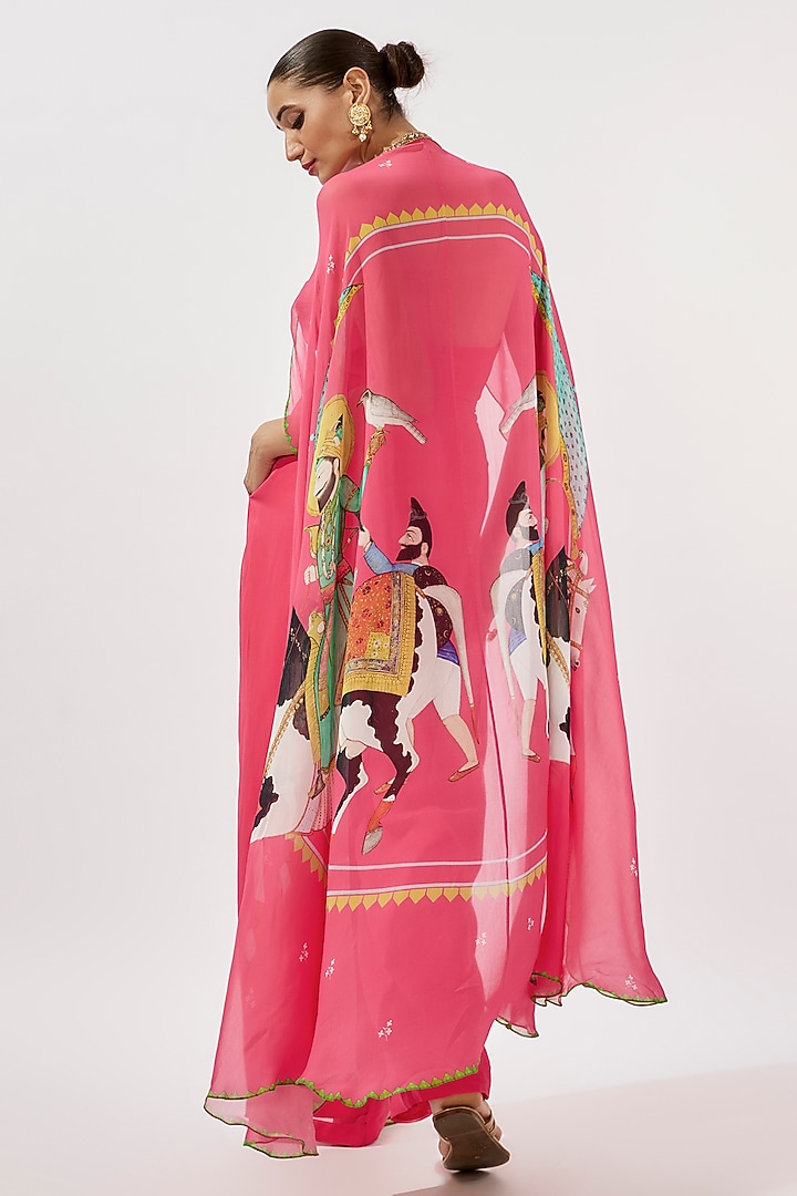 Fuchsia Georgette Hand Embroidered Jumpsuit by Rajat tangri at Pernia's Pop Up Shop