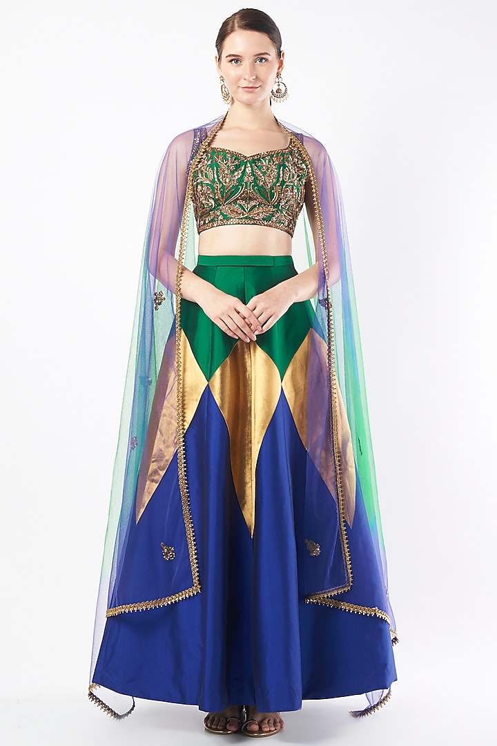 Multi-Colored Tafetta Lehenga Set by Rajat tangri