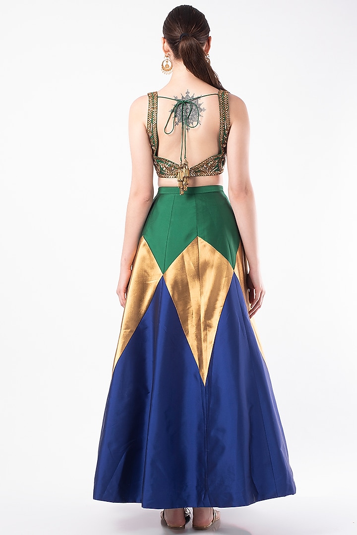 Multi-Colored Tafetta Wedding Lehenga Set by Rajat tangri at Pernia's Pop Up Shop