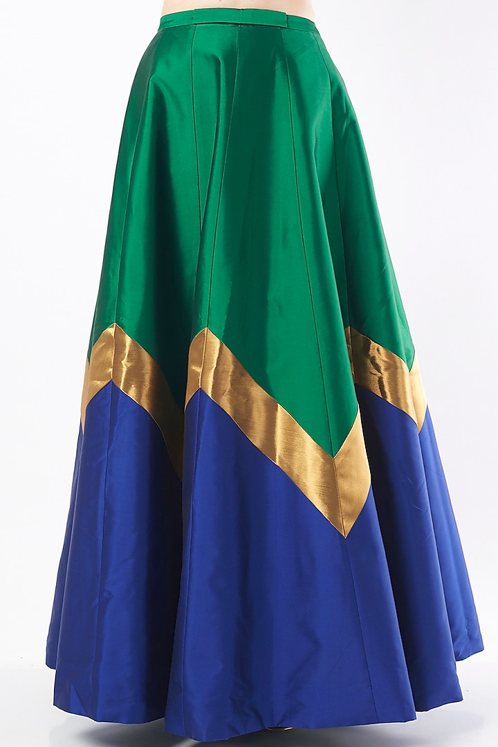 Blue & Emerald Green Taffeta Wedding Lehenga Set by Rajat tangri at Pernia's Pop Up Shop