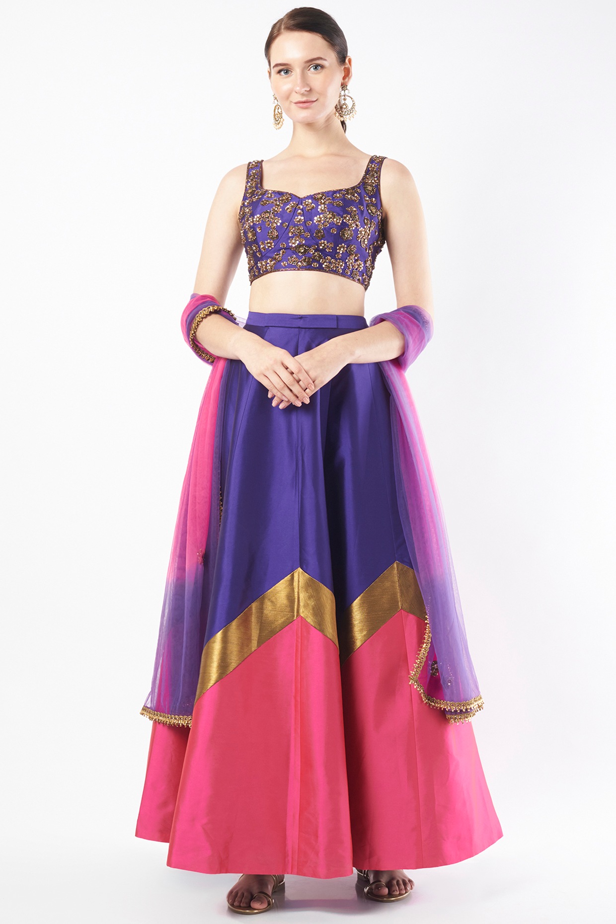 Photo of Purple silk lehenga with pink dupatta