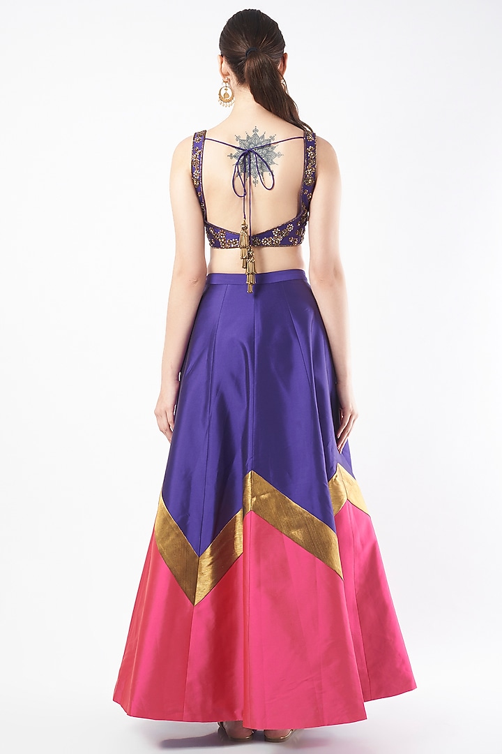 Violet & Fuschia Pink Tafetta Wedding Lehenga Set by Rajat tangri at Pernia's Pop Up Shop