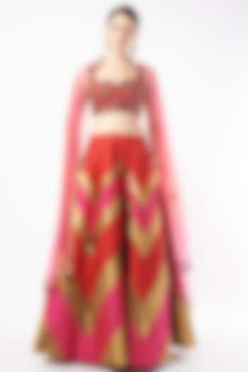 Multi-Colored Tafetta Lehenga Set by Rajat tangri