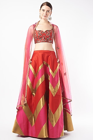 Multi-Colored Tafetta Lehenga Set by Rajat tangri