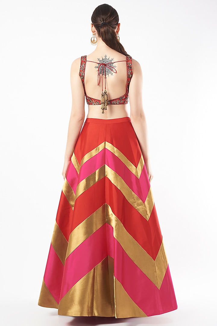 Multi-Colored Tafetta Wedding Lehenga Set by Rajat tangri at Pernia's Pop Up Shop