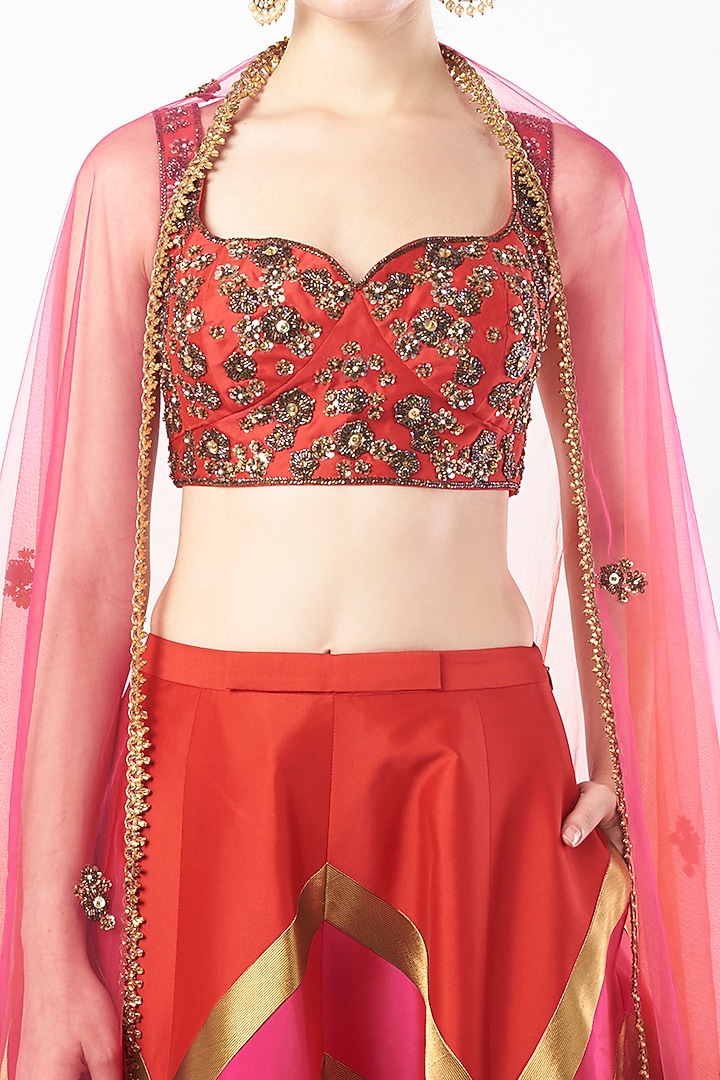 Multi-Colored Tafetta Wedding Lehenga Set by Rajat tangri at Pernia's Pop Up Shop