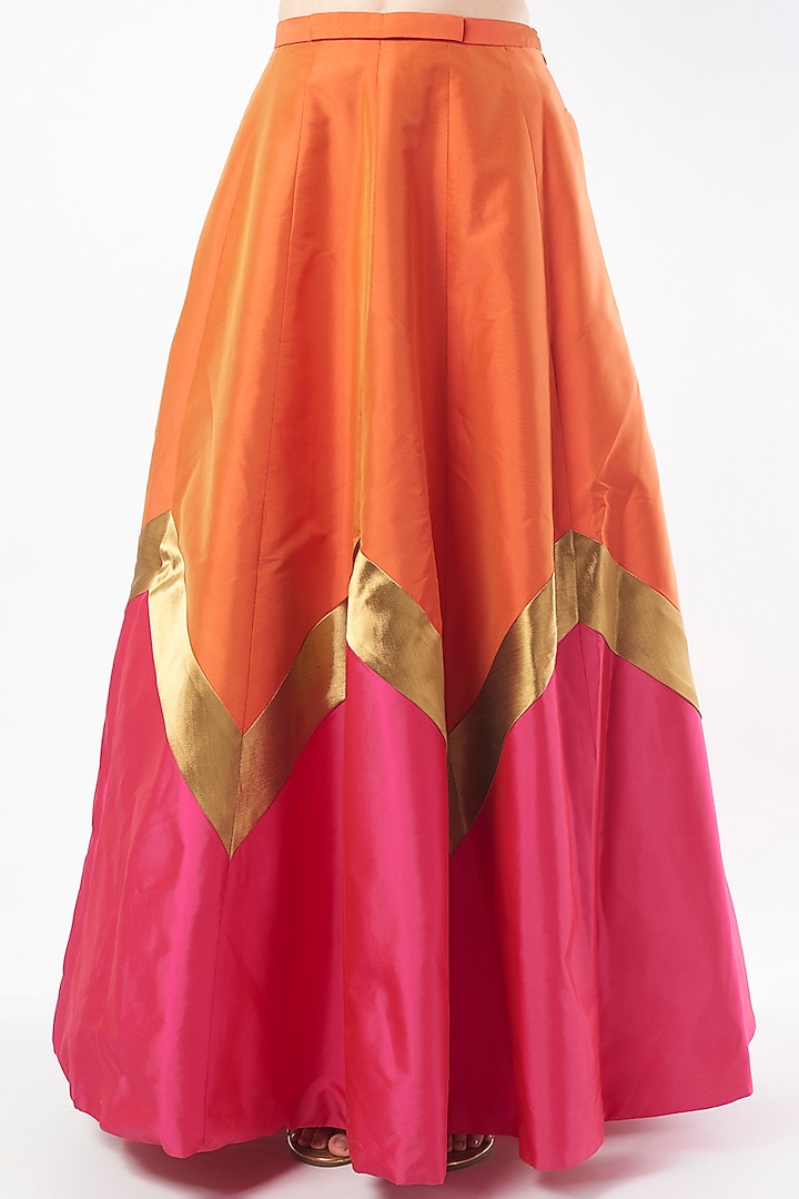 Orange & Fuschia Pink Taffeta Wedding Lehenga Set by Rajat tangri at Pernia's Pop Up Shop