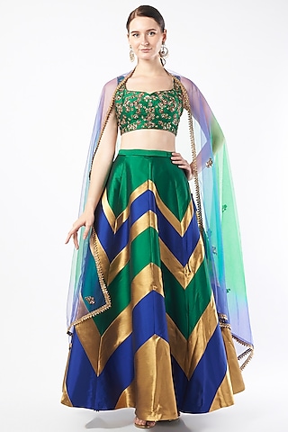 Multi-Colored Taffeta Lehenga Set by Rajat tangri