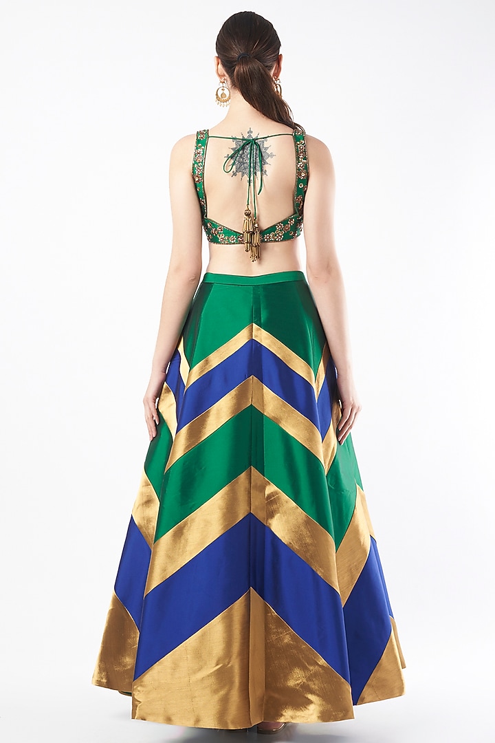 Multi-Colored Taffeta Wedding Lehenga Set by Rajat tangri at Pernia's Pop Up Shop
