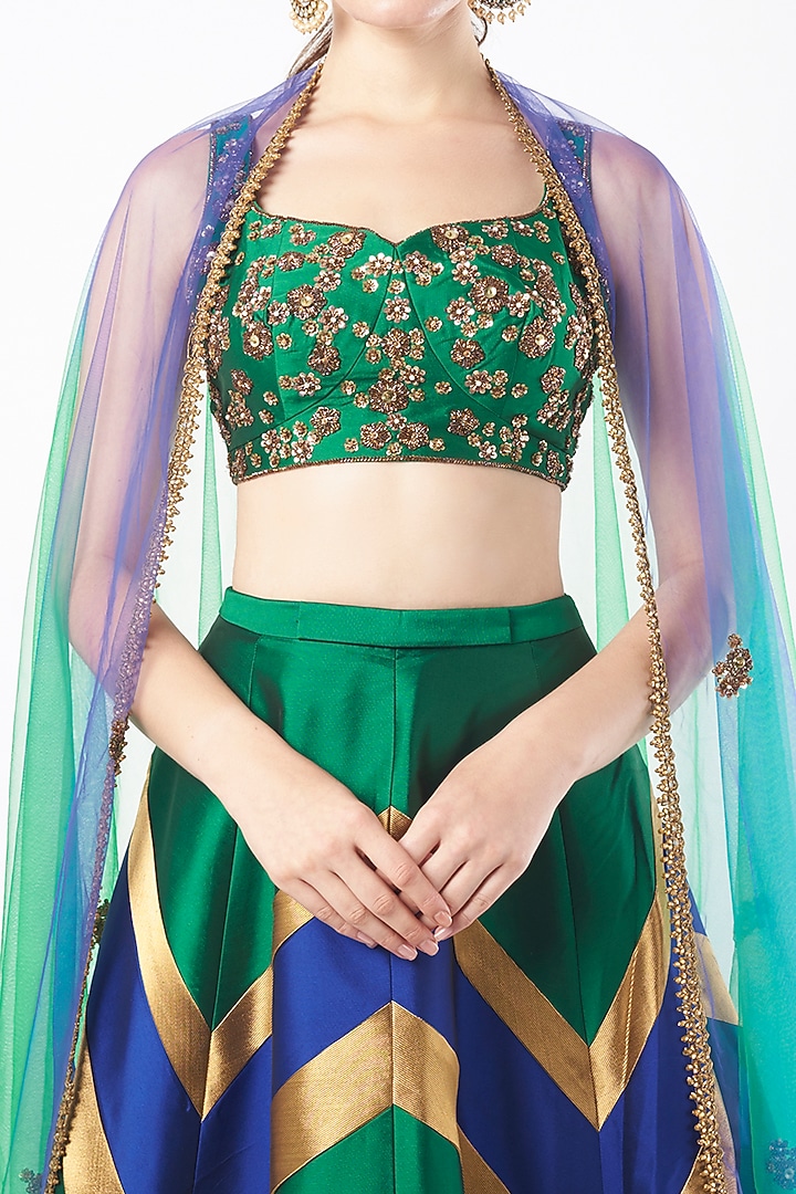 Multi-Colored Taffeta Wedding Lehenga Set by Rajat tangri at Pernia's Pop Up Shop