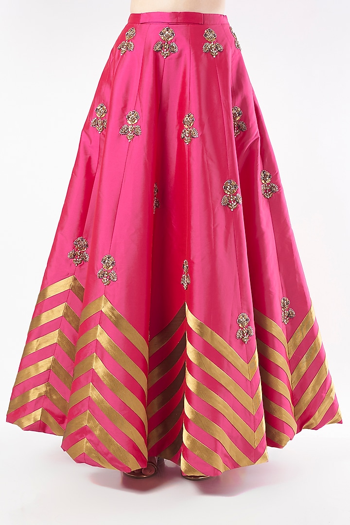 Fuschia Pink Tafetta Embroidered Wedding Lehenga Set by Rajat tangri at Pernia's Pop Up Shop