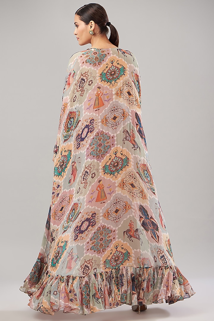 Pastel Georgette Printed & Embroidered Cape Set by Rajat tangri at Pernia's Pop Up Shop
